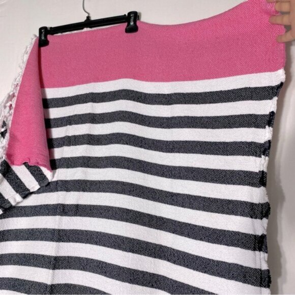 Victoria's Secret Black & White Striped Woven Cotton Beach Blanket W Fringe - Picture 15 of 15